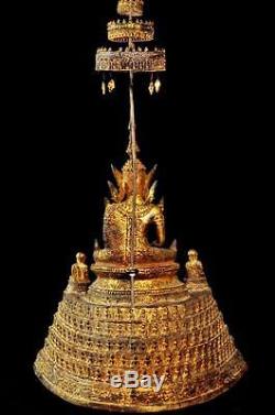 Antiques Gilt Bronze Buddha Phra Rom 18th. C Royal Tiered Thai Amulets Statues