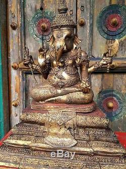 Antiques Gilt Bronze Lord Ganesha 18th. Century Buddha Statues Thai Amulets Rare