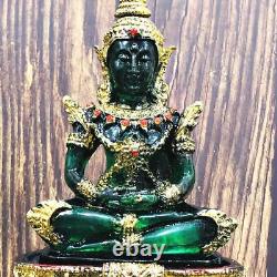Art Emerald Buddha Statue Meditation Green Old Gold Armor 5inch Thai Amulet 0203