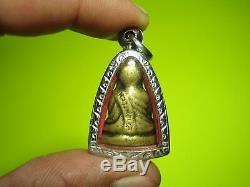 BE 2515 Old Brass Statue Phra LP NGERN Thai Buddha Amulet Wealth Authentic