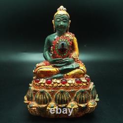 Be 2411 Buddha Jade Phra Keaw Embed Red Naga Gem Gold Buddha Relics Thai Amulet