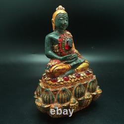 Be 2411 Buddha Jade Phra Keaw Embed Red Naga Gem Gold Buddha Relics Thai Amulet