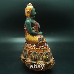 Be 2411 Buddha Jade Phra Keaw Embed Red Naga Gem Gold Buddha Relics Thai Amulet