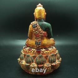 Be 2411 Buddha Jade Phra Keaw Embed Red Naga Gem Gold Buddha Relics Thai Amulet
