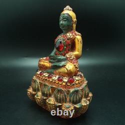 Be 2411 Buddha Jade Phra Keaw Embed Red Naga Gem Gold Buddha Relics Thai Amulet