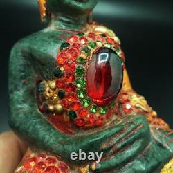 Be 2411 Buddha Jade Phra Keaw Embed Red Naga Gem Gold Buddha Relics Thai Amulet