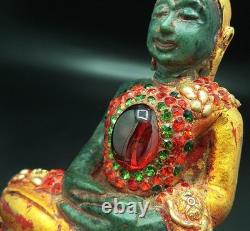 Be 2411 Buddha Jade Phra Keaw Embed Red Naga Gem Gold Buddha Relics Thai Amulet