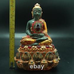 Be 2411 Buddha Jade Phra Keaw Embed Red Naga Gem Gold Buddha Relics Thai Amulet