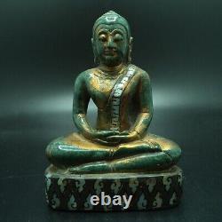 Be 2411 Buddha Pratan Statue W. Phra Keaw Old Jade Gold Sheet Thai Amulet #2