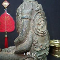 Big Buddha Phra Pidta Statue Closed Eyes old Bronze Thai Monk Art Antique 18.5cm