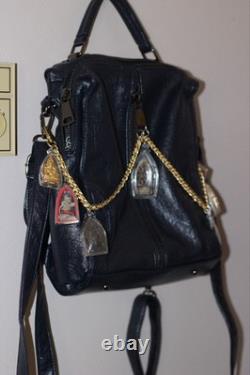 Blue Leather Bag With Thai Buddha Amulets Lord Hanuman Super Rare