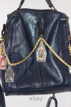 Blue Leather Bag With Thai Buddha Amulets Lord Hanuman Super Rare