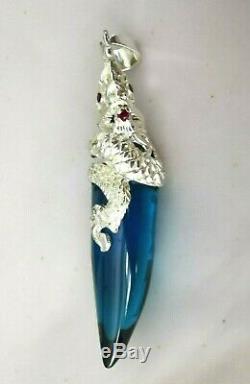 Blue Sea Pendent Nok Phra Gow Lucky Gem Naga Eye Crystal Thai Amulet Buddha #59#