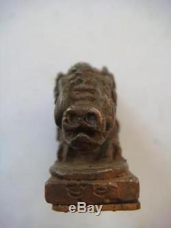 Bronze Magic Pig Phaya Moo LP Kalong Kaewkaw Thai Buddha Amulet Invulnerable