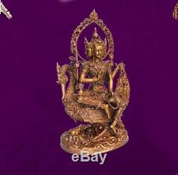 Bronze Statue Phra Phom Prasit Sit on Swan Thai Buddha Amulet Tall 12 Wealth