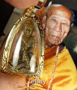 Bronze THAI PHRA KRING SRI SUTTHO NEUA SATTA LOHA BUDDHA AMULET LANG PHOR KAMBU