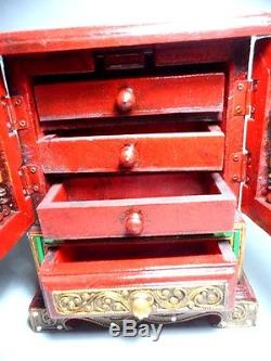 Buddha Bible Cabinet Teak Wood Handicraft Box Mini Thai Lanna