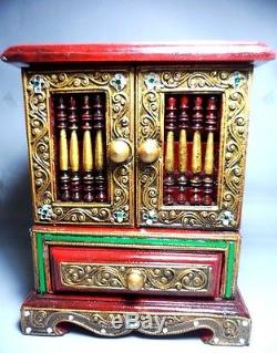 Buddha Bible Cabinet Teak Wood Handicraft Box Mini Thai Lanna