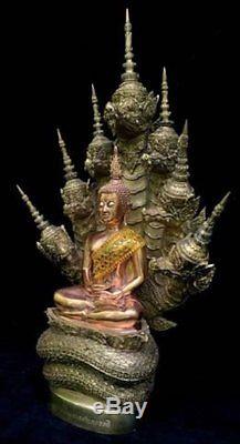 Buddha Emperor Naga Artistic Copper Thai Statue Amulet Wealth Lucky Fortune Rich