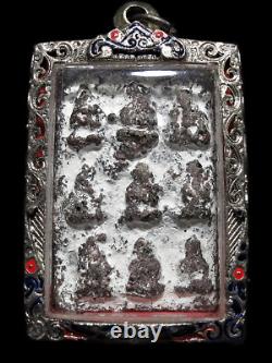 Buddha Panel 9 type, Phra Kru Na Dune, Green Laterite stone, Thai Amulet