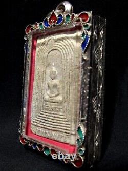 Buddha Phra LP Jong in Defensive Wall Figure BE2504 Thai Amulet Silver Casing
