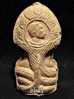 Buddha Phra Nak Prok back King Rama 5 Figure Thai Amulet Silver Casing