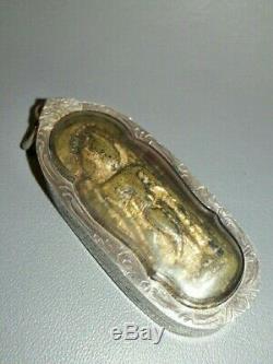 Buddha Phra Pang Leela Thung Setthi Antique Case Thai Amulet Charm Old Talisman
