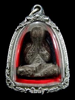 Buddha Phra Pidta LP Dam Embed 3 Takrut Talisman Spell Figure Thai Amulet