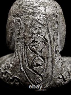 Buddha Phra Pidta LP Dam Embed 3 Takrut Talisman Spell Figure Thai Amulet