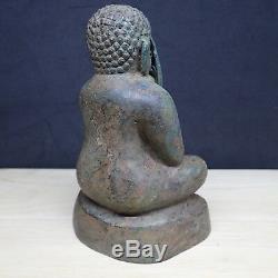 Buddha Phra Pidta Vintage Statue Closed Eyes Bronze Thai Monk Art Antique 14.3cm