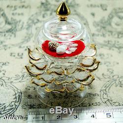 Buddha Relics Phra Tath Sakayamuni Sarira Holy Thai Amulet Lotus Glass Case Gold