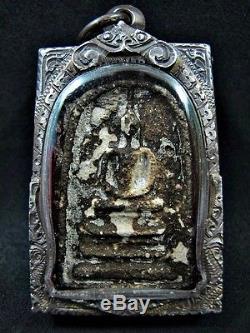 Buddha'Somdej Toh Bangkhunprom BE2413' Thai Charm Buddhist Amulet Silver Case