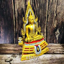 Buddha Statue Chinnaraj Peaceful Lucky Gold Dust Magic Rich Thai Amulet #16921