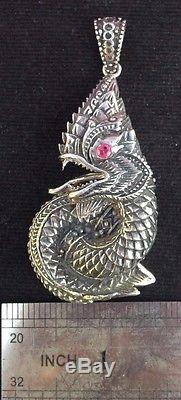Buddha Talisman Naga Dragon Pendant Necklace Sterling Silver Holy Thai Amulet