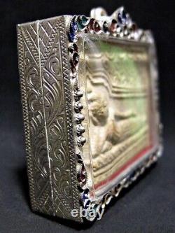 Buddha Wat Ngern Khlong Toei Reclining Figure BE2410 Thai Amulet Silver Casing