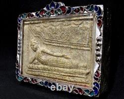 Buddha Wat Ngern Khlong Toei Reclining Figure BE2410 Thai Amulet Silver Casing