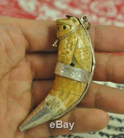Carved Tiger Takrut Talisman LP Nok Thai buddha Amulet Powerful Tooth canines