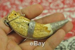 Carved Tiger Takrut Talisman LP Nok Thai buddha Amulet Powerful Tooth canines