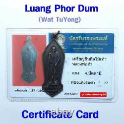 Certificate Thai Amulet Phra Lp Dum Buddha Fishtail Shape Talisman Coin Thailand