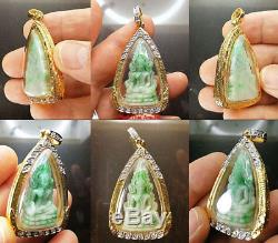 Chinnarat Buddha Jade Gold Case Gp 18k Gemstone Holy Buddha Rare Thai Amulet
