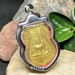 Chinnarat Buddha Solid Yellow Gold Coin Luck Wealth Talisman Thai Amulet Pendant