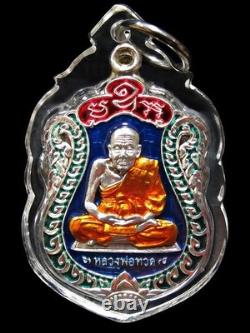 Coin Baisema Phra LP Thuad Silver Figure Enamel Thai Buddha Amulet Talisman