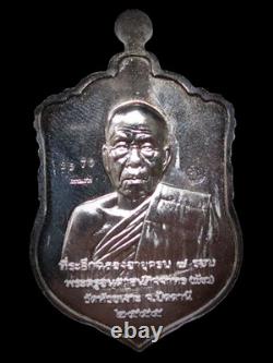 Coin Baisema Phra LP Thuad Silver Figure Enamel Thai Buddha Amulet Talisman