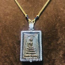 Collectible Thai Buddha Amulet Pendant In Silver Diamond Case Jewelry Necklace