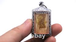 Craved White Buddha Amulet Pendant Thai temple BE 2510 Nuea Nga Sacred Substance