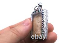 Craved White Buddha Amulet Pendant Thai temple BE 2510 Nuea Nga Sacred Substance
