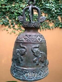 Elephant Chime Clapper Amulet Thai Bell Temple Buddha Flower Hang Feng Shui Good