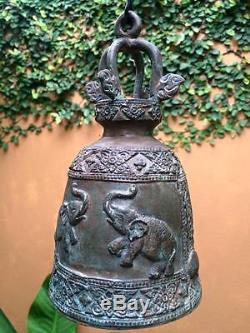 Elephant Chime Clapper Amulet Thai Bell Temple Buddha Flower Hang Feng Shui Good