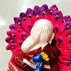 Fine Art Pidta Buddha Closed Eye Kb Ariyachat Peacock Love Pink Thai Amulet 9100
