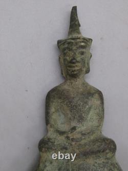 Fine Old Antique Thai Bronze Phra Chai Sitting Buddha Statue Amulet Thailand